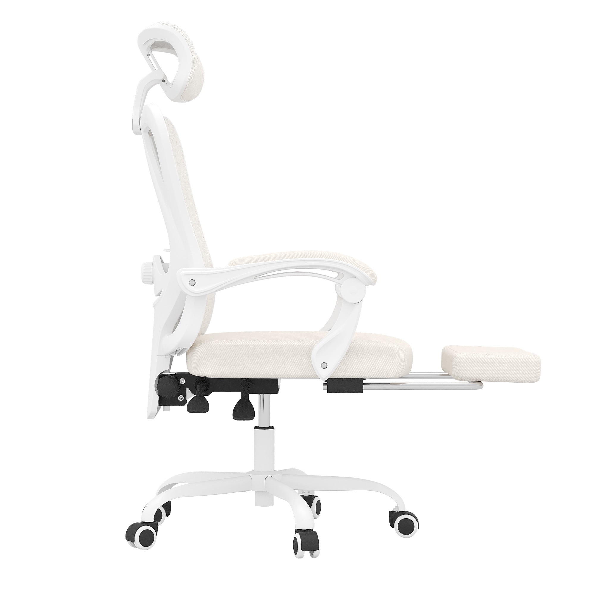MAYEERTY Ergonomic Mesh Office Chair with Headrest, Lumbar Support, Footrest for Home Office Study, Beige