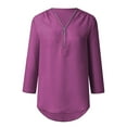 thumbnail image 7 of Holzkary Womens Half Zip V Neck Shirt Summer Half Sleeve Shirts Casual Loose Top Blouses T Shirts Women Ladies Clothing Loose Shirt Chiffon Zipper Long Sleeves Plus Size Tops Purple 4Xl, 7 of 7