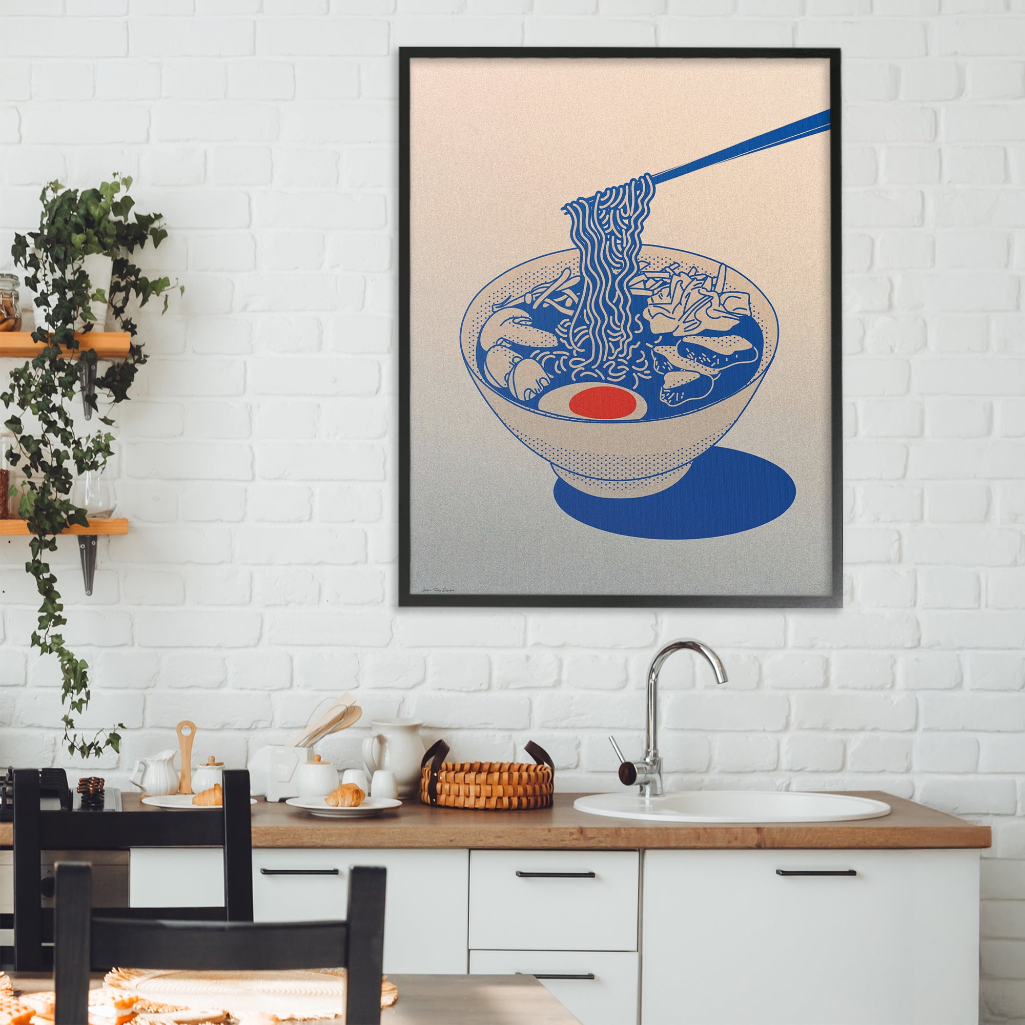 Ramen Noodle Bowl Gradient Black Framed Giclee Art, design by Seven Trees Design