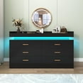 thumbnail image 2 of ChVans Black Dresser with LED Light and Charging Station, Modern Wood Dresser with Wide Drawers and Metal Handles, 6 drawer dresser for Bedroom, Living Room, Entryway, Hallway, 2 of 8