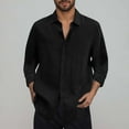 thumbnail image 2 of nerohusy Linen Long Sleeve Shirts for Men Casual Button Down Shirt Summer Beach Shirts Loose Fit Lightweight Hawaiian Vacation Tops Black,M, 2 of 5