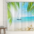 thumbnail image 2 of Beach Ocean Shower Curtain - Tropical Palm Tree, Starfish Seashell Conch, Summer Island Hawaiian Seaside Scenery View, Polyester Fabric Set with Hooks, 70Wx70H Inch, Ideal for Coastal Bathrooms, 2 of 6