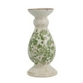 thumbnail image 3 of A&B Home White Ceramic Pillar Candleholder with Green Floral Motif 4.7" x 4.7" x 10", 3 of 6