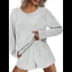 thumbnail image 3 of Conjuntos de Pijama para Mujer, Conjuntos de Dos Piezas A Rayas, Top de Larga y Pantalones Cortos con Abertura, Ropa de Dormir Estampada, Pijamas Cómodos. Gris M, 3 of 9