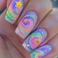thumbnail image 2 of Aurgiarme 24x Glittering Press On Nails Gradients False Nails Acrylic Nails Star Full Covers Stick On Nails Long Artificial Nails, 2 of 8