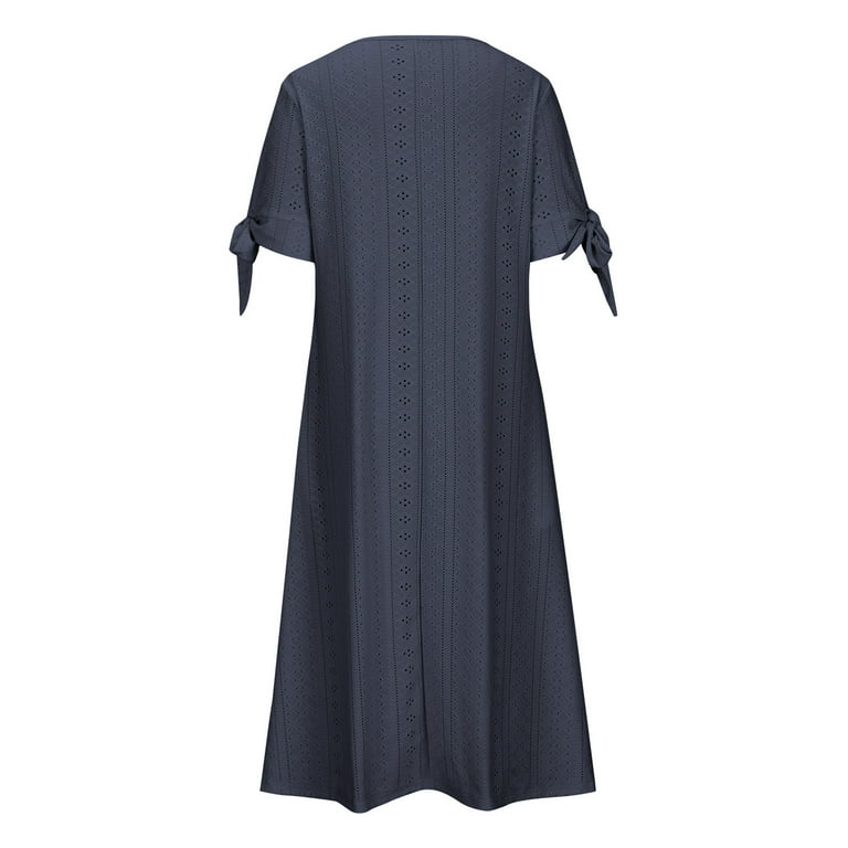knee length dresses for ladies Navy & White Eyelet Midi Dress  Belted Embroidered Dress
