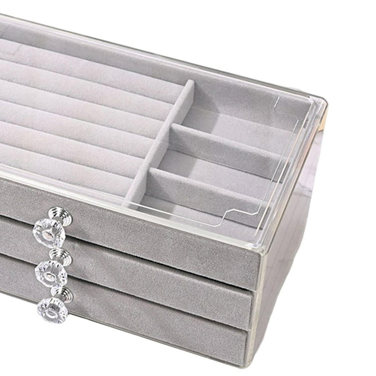 Sharplace Clear Acrylic Jewelry Organizer with 3 Drawers Grey Velvet Jewelry Box Multifunctional for Earring Rings Necklaces Bracelets Sturdy Elegant, Women's