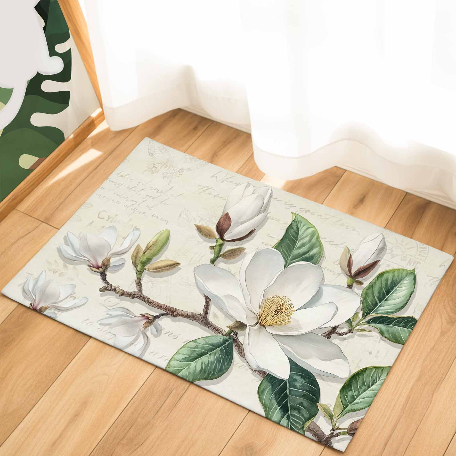 Vintage Floral Spring Indoor Door Mat - 20 x31.5 Non-Slip Welcome Mat for Outdoor Rustic Botanical White Flowers Front Doormat for Entry Low-Profile Doormat Entrance Rug for Kitchen/Bathroom