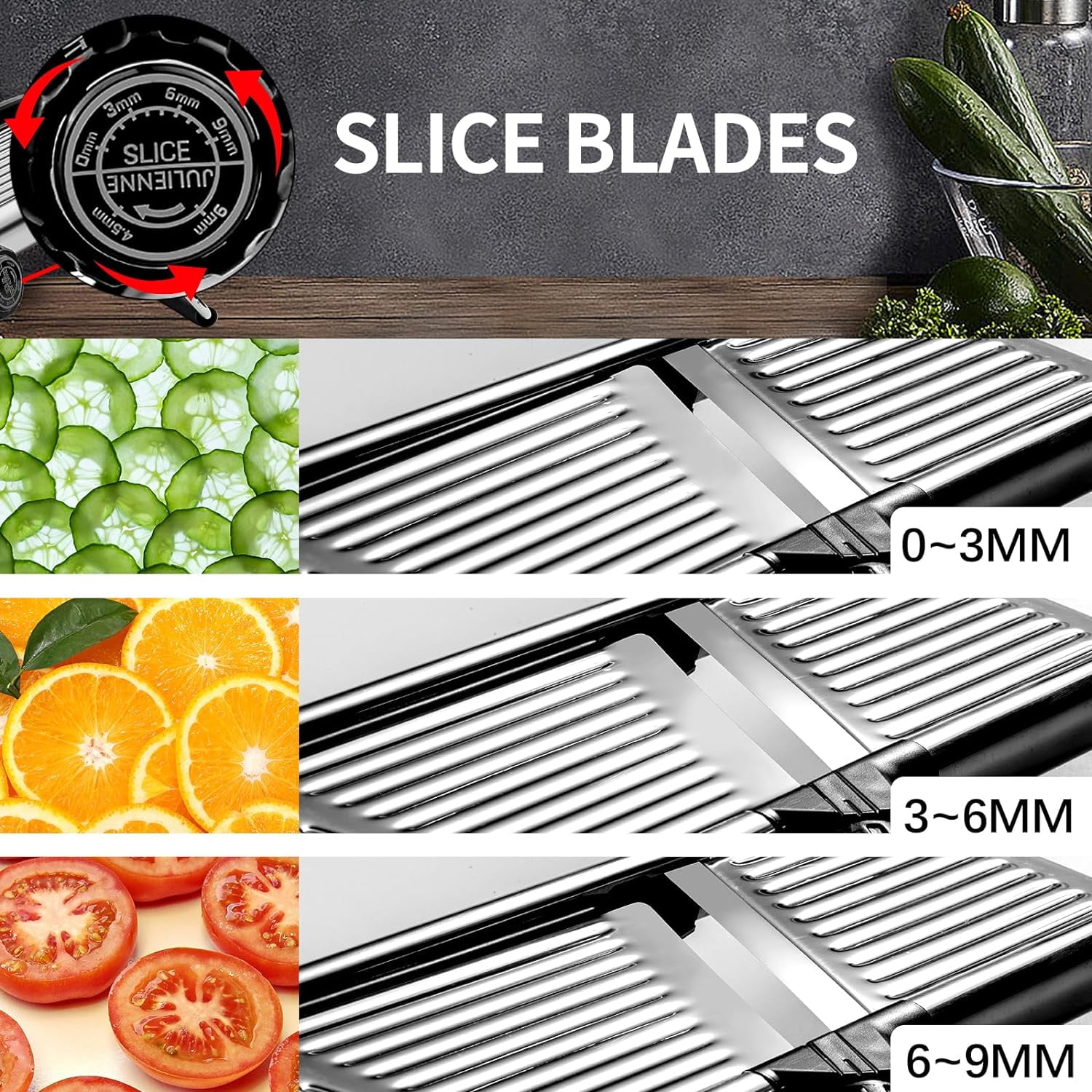 Hinzonek Mandoline Food Slicer, Adjustable Stainless Steel Vegetable Slicer with Hand Guard, Fruit Vegetable Onion Potato Julienne Chopper Slicer