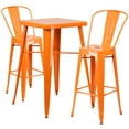 thumbnail image 2 of Flash Furniture Commercial Grade 23.75" Square Orange Metal Indoor-Outdoor Bar Table Set with 2 Stools with Backs, 2 of 5