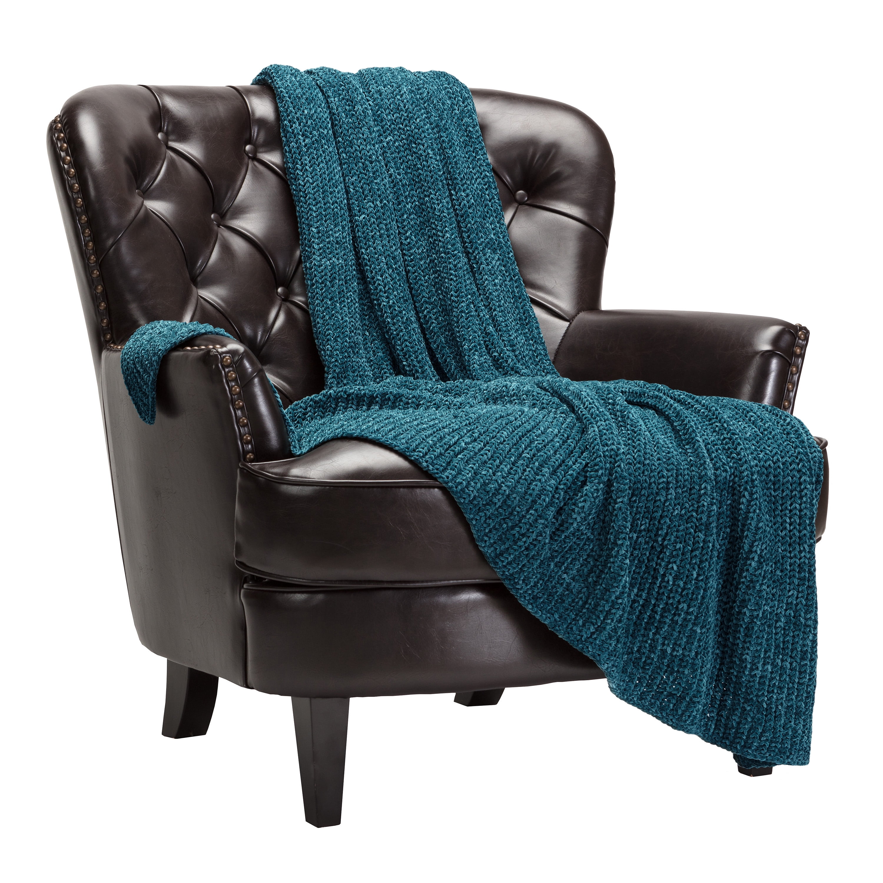 50x65 Inches Teal Chanasya Chenille Knit Super Soft Velvety Texture Throw Blanket Cozy Classy Elegant Decorative with Subtle Shimmer for Sofa Chair Couch Bed Living Bed Room Teal Blue Blanket - 
