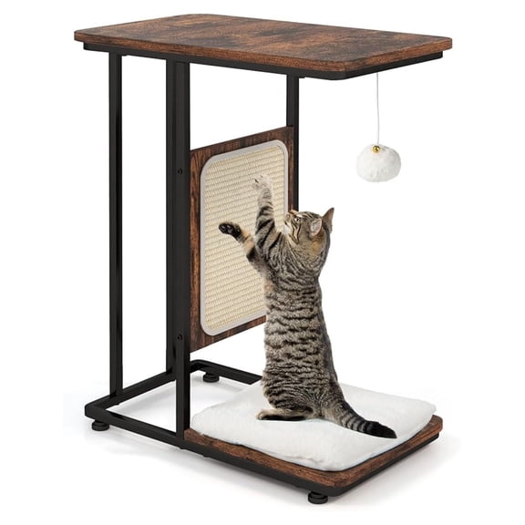 and End Table, 4-in-1 Cat Coffee Table, C-Shaped Cat Small Side Table with Sisal Scratching Mat, Removable Washable Cushion, Modern Cat Furniture for Living Room, Bedroom