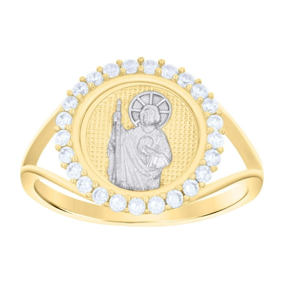 10kt Real Two-tone Gold Womens Cubic-Zirconia Saint Jude Religious Ring