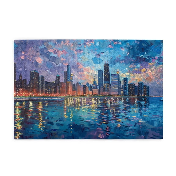 1000 PCS Jigsaw Wooden Puzzles 1000 Pieces Dusk Chicago,Impossible Hard Difficult Challenging Puzzles For Adults,Great For Relaxation And Display For Puzzle Enthusiasts,Enchanting Landscape Puzzle