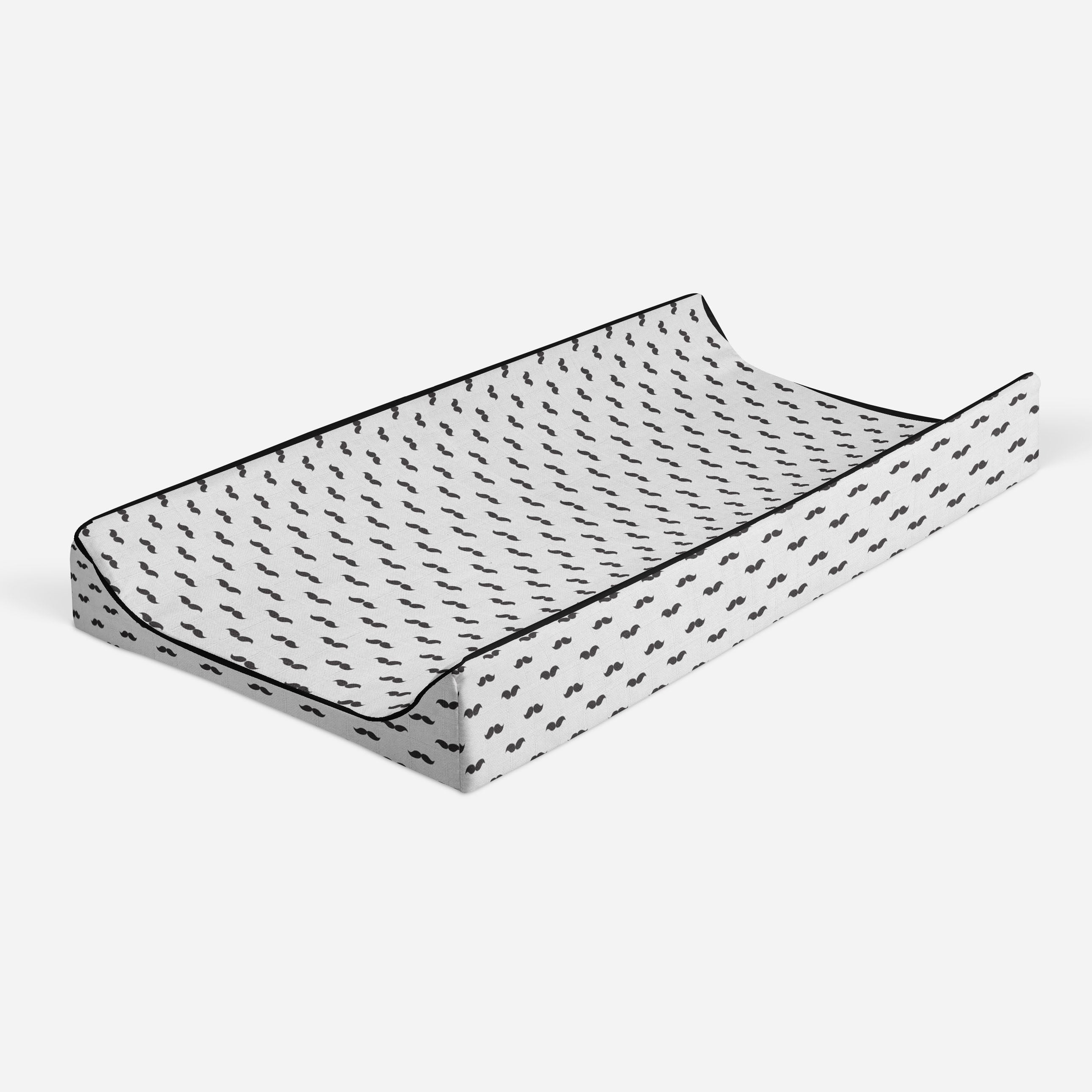 Mustache Black Quilted Muslin Changing Pad Cover