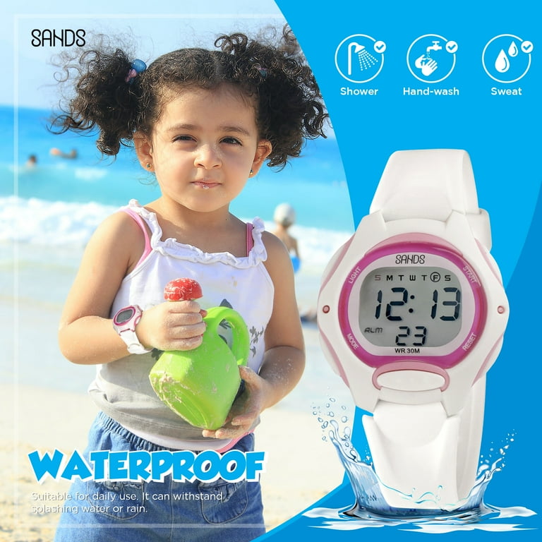 SANDS White Watch for Kids Best Gift Idea Waterproof A lot of Fun Features for Kids Comfortable to Wear Luminous Display Ages 3
