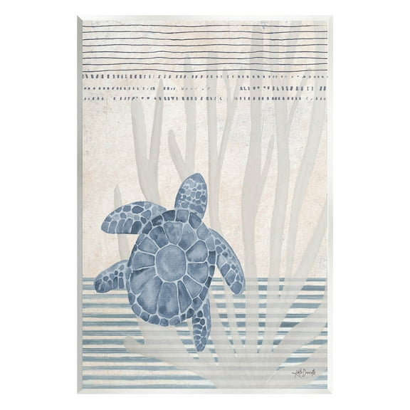 Stupell Industries Nautical Sea Turtle Patterned Stripes Graphic Art Unframed Art Print Wall Art, Design by Katie Doucette