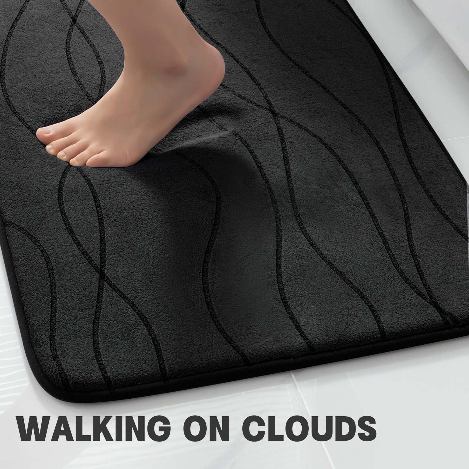 ChakmeOne Bathroom Rugs Sets 5 Piece, Black Bathroom Rug Soft Absorbent Microfiber Bath Mats and U-Shaped Contour Toilet Rug, Non-Slip Machine Wash Dry for Floor Tub and Shower