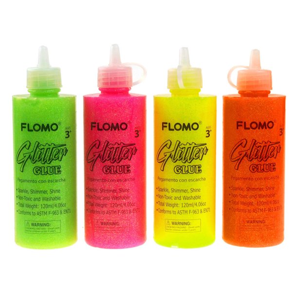 Glitter Glue Squeeze Bottle, Neon Colors, 120mL, 4Piece