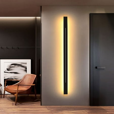 

Litfad Long LED Wall Light Modern Strip Sconce for Living Room Black 23.5 3 Color Light