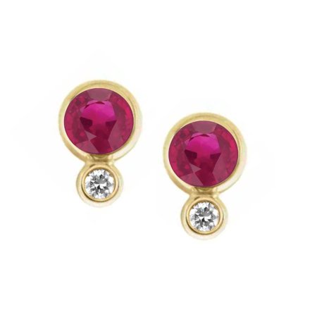 Ruby & Diamond Minimalist Stud Earrings, 14k Gold Plated Earring, July April Birthstone Stud, Girlfriend Gift, Anniversary Gift Wife, Birthday Gift