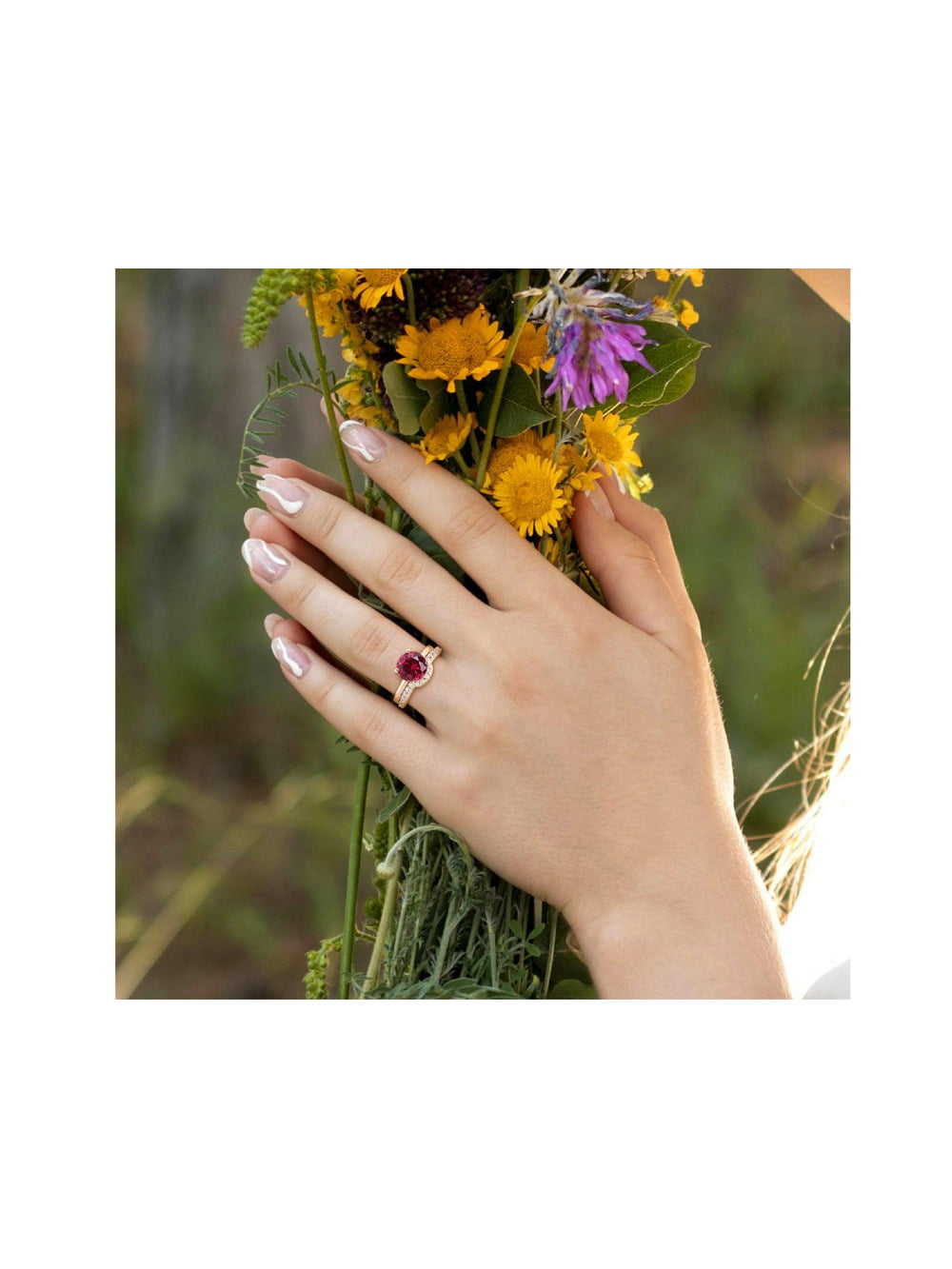 2.80 Carat (Ctw) Lab-Created Ruby and White Sapphire with Bridal Wedding Set Engagement Ring 10K Yellow Gold for Women