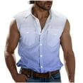 thumbnail image 3 of VBTAPA Men's Sleeveless Gradient Shirts Summer Casual Beach Button Down Tank Top Collared Vest Shirt with Pockets Sky Blue XXXL, 3 of 6