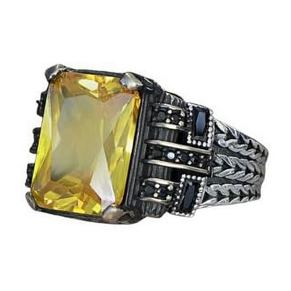 Roarsilver Zircon Ring-925k Unisex Silver Jewelry-Vintage Gemstone Ring-Gift for Him and Her-925k Turkish Handmade Sterling Silver Yellow Zircon Ring | 5