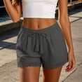 thumbnail image 6 of Htrmlpk Summer Linen Shorts for Women's Elastic Waist Summer Beach Bottoms Athletic Shorts Drawstring Outdoor Work Shorts Jogging Walkshort Pocket, 6 of 7