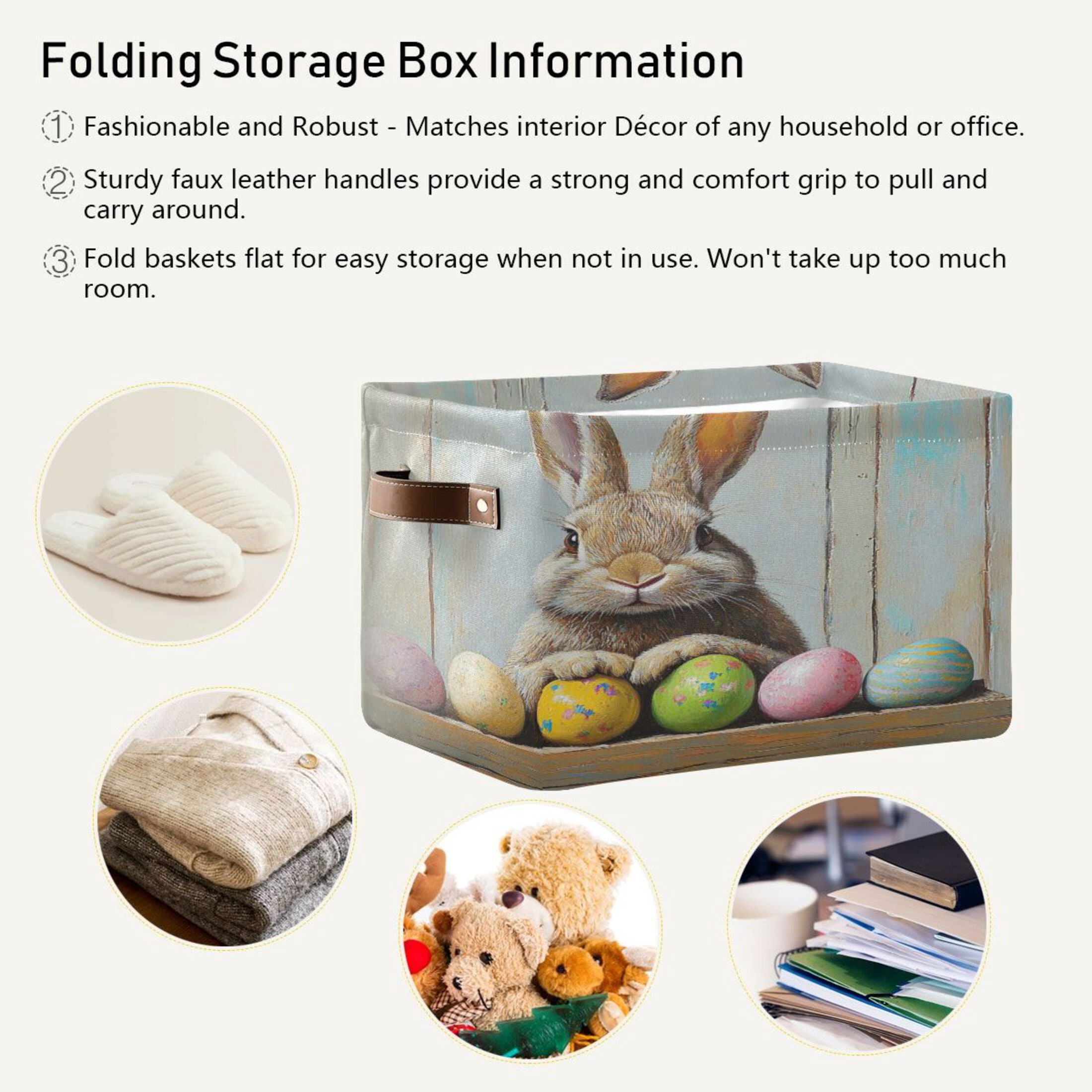Square Storage Basket 14.2*10.2*8.3 Inch One Sizex2 Shelf Basket Open Home Storage Bins Bedroom Storage Basket Closet Storage Stylish Decor Cute Easter Brown Bunny