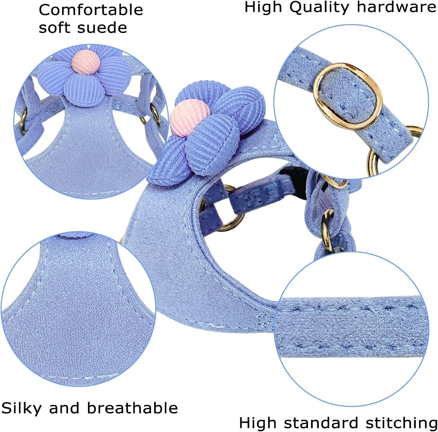 No Pull Dog Harness and Leash Set for Small Sized Dog Training; Puppy Harnesses with Multifunction Dog Leash, Soft Adjustable No Choke Escape Proof Pet Harness for Small and Medium Dog (Blue XXS)