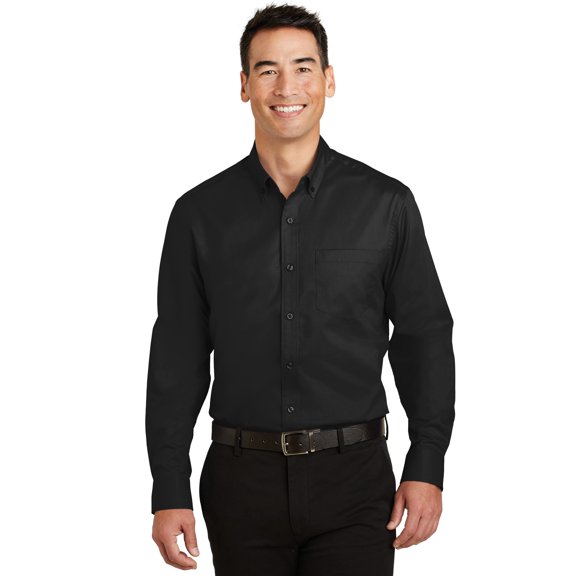Port Authority Adult Male Men Plain Long Sleeves Shirt Black 4X-Large