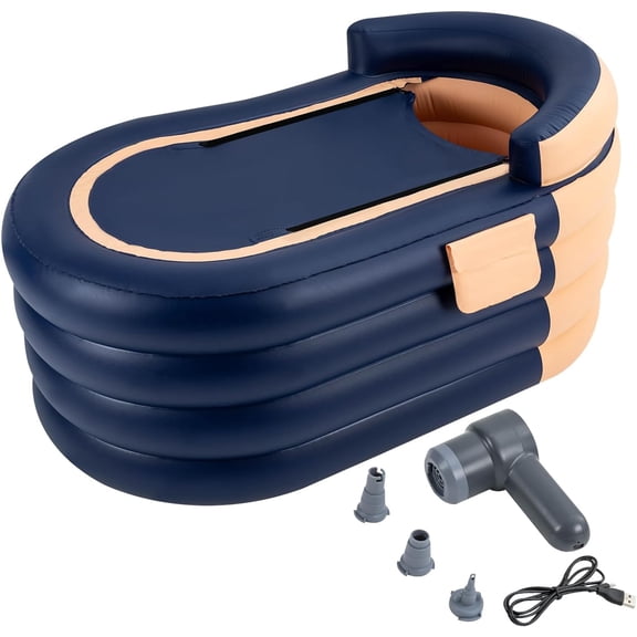 Miumaeov 1.4m/55.11in Portable Inflatable Hot Tub with Electric Air Pump, Outdoor & Indoor Freestanding Foldable Spa Tub, Inflatable Bathtub