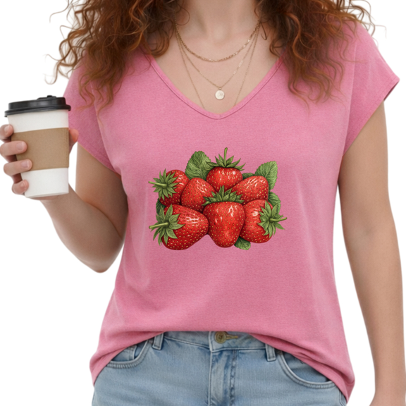 UNISHE Women's Watercolor Fresh Strawberry Cluster Print Rose Red V-Neck Sleeveless T-Shirt S-5XL Trendy Tank Top
