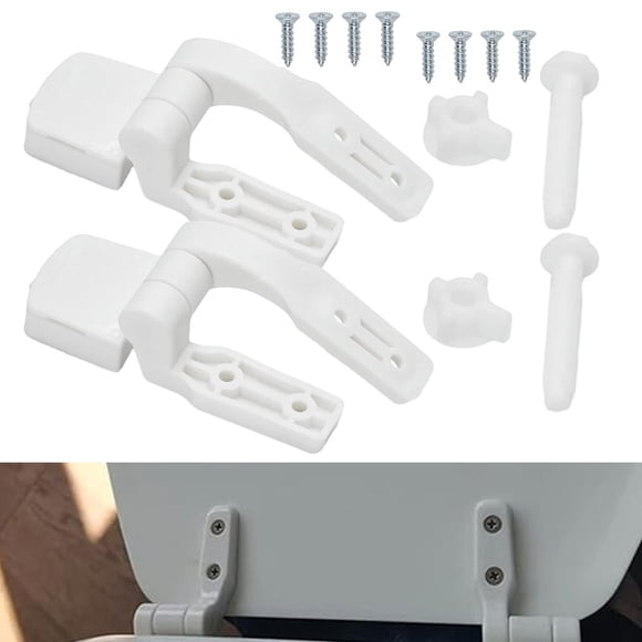 【1 Pair Toilet Seat Hinges】White Plastic Replacement Kit with Bolts & Screws - Universal Fit for Most Toilets