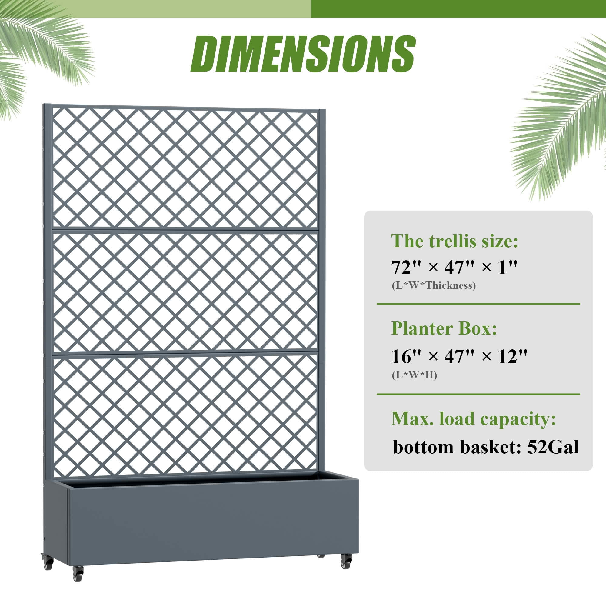 MAYEERTY 72X47" Metal Outdoor Cambrian Gray Privacy Screen with Planter Box for Backyard & Garden, 3 Piece Set