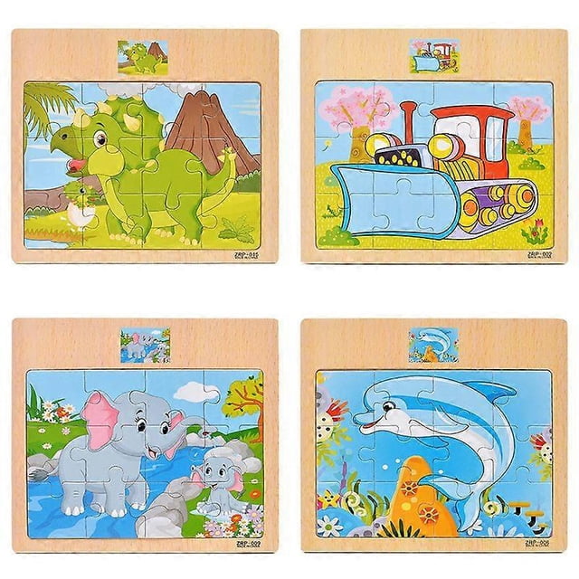 Wooden 12-piece jigsaw puzzle for infants and young children, educational toys, animal transportation wooden jigsaw puzzle