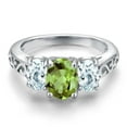 thumbnail image 3 of Gem Stone King 925 Sterling Silver Green Peridot and Sky Blue Aquamarine Filigree Style 3 Stone Ring for Women (2.42 Cttw, Oval 8X6MM and 6X4MM) (Size 7), 3 of 6