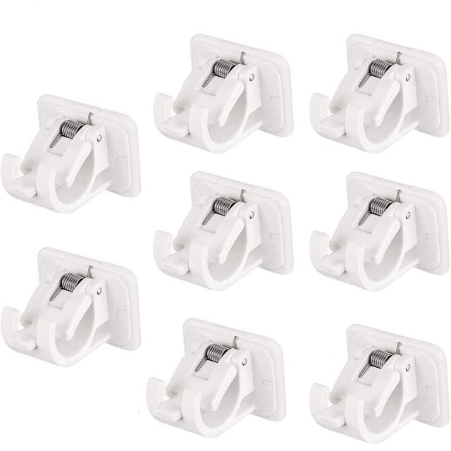 Juego de 8 ganchos, soporte para barra de cortina autoadhesivo, sin taladro, Clips de anillo montados en la pared, soporte para barra de fijación, barra de cortina ajustable