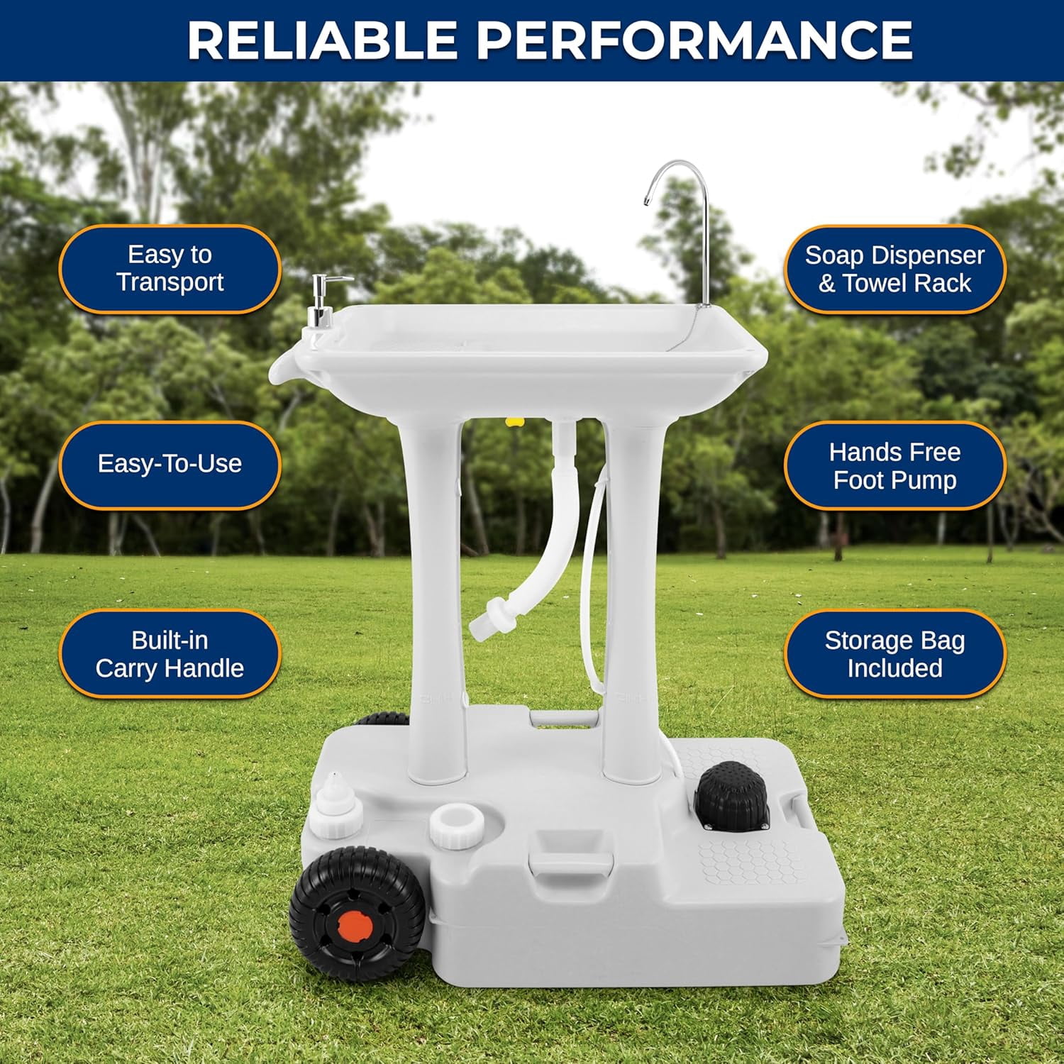 SereneLife Portable Hand Washing Station – Hands-Free Foot Pump Sink with Soap Dispenser & Drain Hose, 100+ Hand Washes for Camping, Events & Worksites