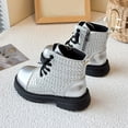 thumbnail image 3 of GobdXE Ankle Boots Solid Croc Embossed Lace Up Side Zipper Thick Lug Sole Casual Shoes Silver,11-11.5 Years, 3 of 9