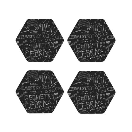 

Drink Coasters Set of 4 Black Scientific Leather Coasters for Coffee Table Protector Heat Resistant Cute Coasters for Home Decor Housewarming Gifts Bar Kitchen 4 Inch Hexagon