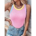thumbnail image 5 of Women'S Round Neck Color Block Bra Lined Tank Top Pink XL, 5 of 8