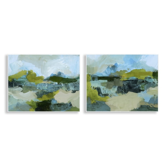 Stupell Industries Abstraction with Green Details Abstract Painting Unframed Art Print Wall Art, 14 x 11, Set of 2