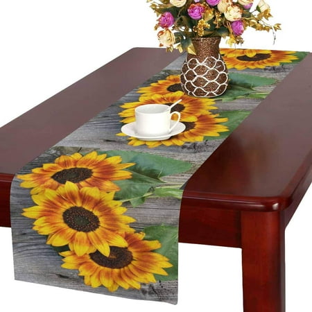 Wood Table Runner MKHERT Old Wood Boards with Sunflowers Vintage Concept Table Runner Home Decor for Kitchen Dining Wedding Party 16x72 Inch ()
