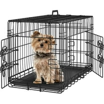 30 inch Double Door Dog Crate w/Divider for Puppy, Collapsible Metal Dog Kennel with Removable Tray, Portable Travel Cage, Black