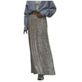 thumbnail image 4 of Edvintorg Sequin Long Skirts for Women Fashion Solid Color Elastic Waist Casual Maxi Skirt Women's Clothing Faldas Para Mujer, 4 of 6