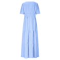 thumbnail image 4 of HXWCHs Robe Ample Femme Fluide Col en V Ceinture Été Décontractée Robe Confortable Plage Évasée Maxi pour Printemps Bleu TG, 4 of 7