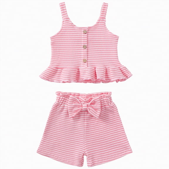 Toddler Boys and Girls Cotton Tank Top and Shorts Summer 2 Piece Outfit Pink 6-12 Months