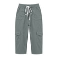 thumbnail image 7 of Ltctricy Cargo Capri Pants for Women Elastic Waist Drawstring Cropped Pants with Pockets Casual Hiking Outdoor Pants, 7 of 7